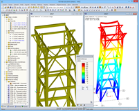 3D-Modell des Kesselgerüstes und Verformungsfigur in RSTAB (© Voss & Kamb und Partner GmbH)