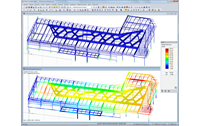 Modell des Food Court-Daches in RFEM mit Verformungsergebnissen (© Helika a.s.)