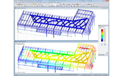 Modell des Food Court-Daches in RFEM mit Verformungsergebnissen (© Helika a.s.)