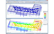 Modell des Food Court-Daches in RFEM mit Verformungsergebnissen (© Helika a.s.)