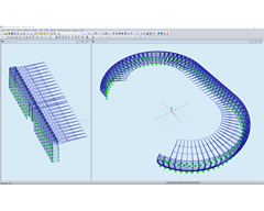 3D model VIP tribuny (vlevo) a hlavní části stadionu (vpravo) v programu RSTAB