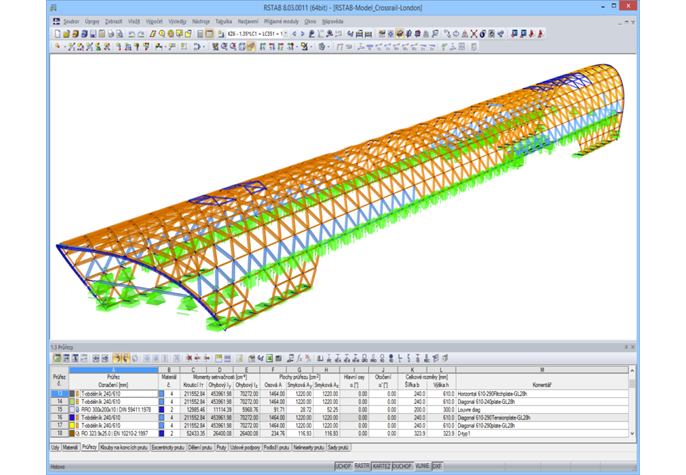 Model londýnské železniční stanice Canary Wharf  v programu RSTAB (© WIEHAG)