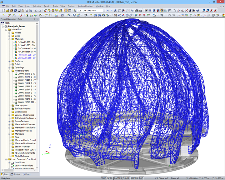 Model ocelové a betonové konstrukce v programu RFEM (© Josef Gartner GmbH)