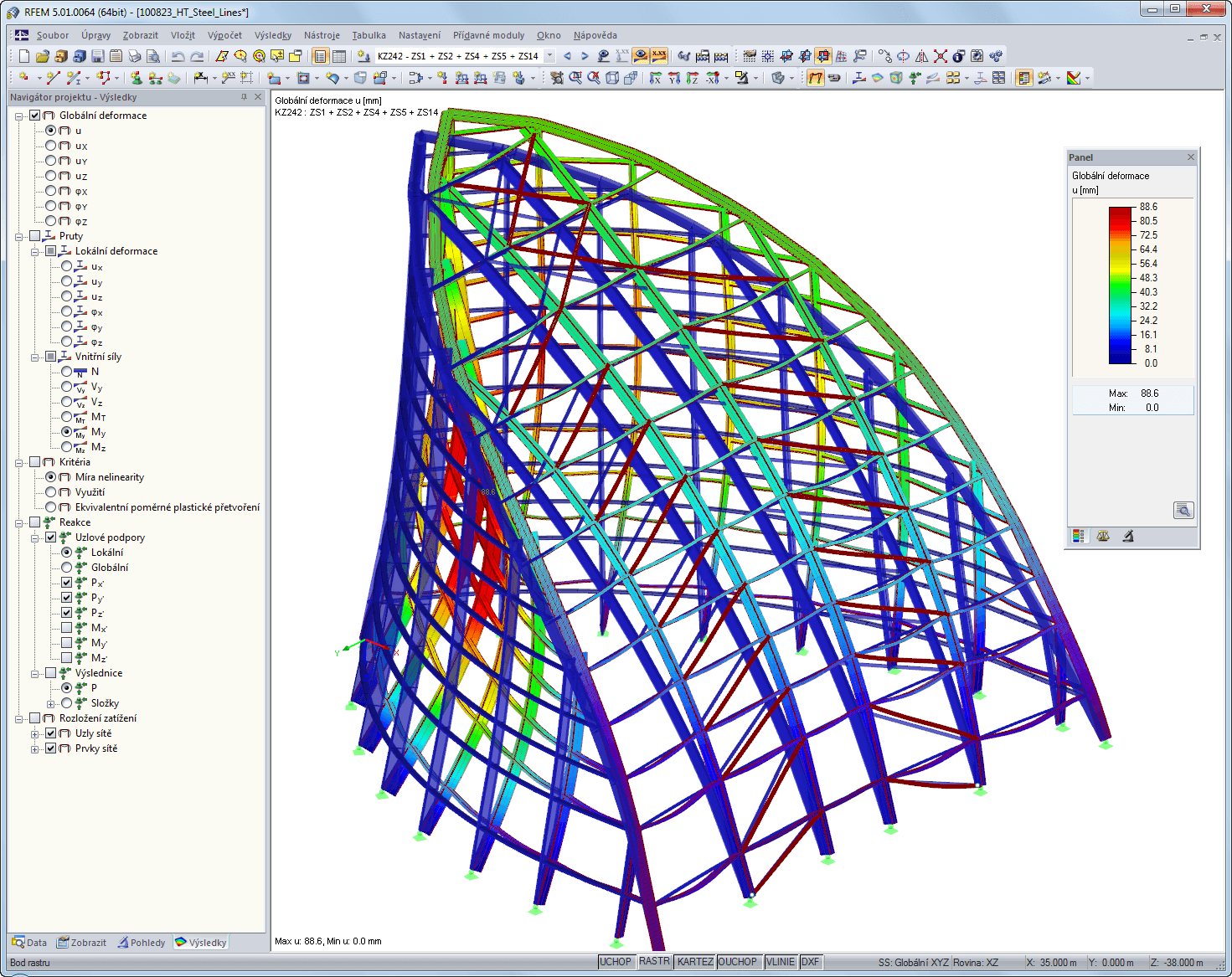 Statisches Modell mit Verformungsbild einer Turmspitze in RFEM (© Werner Sobek Stuttgart)