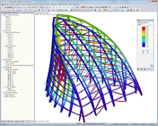 Statisches Modell mit Verformungsbild einer Turmspitze in RFEM (© Werner Sobek Stuttgart)