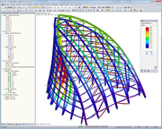 Statisches Modell mit Verformungsbild einer Turmspitze in RFEM (© Werner Sobek Stuttgart)