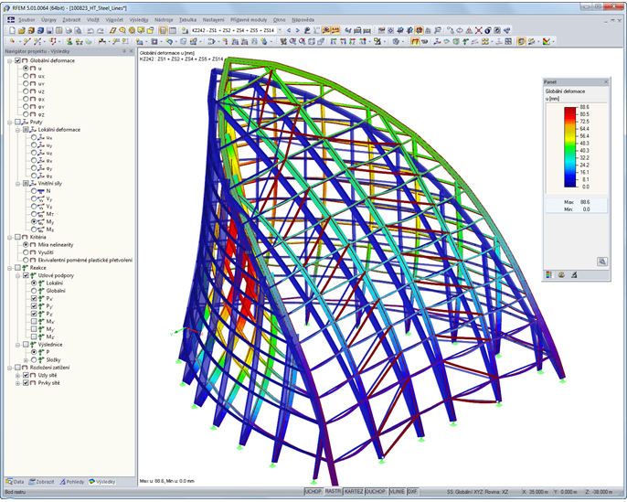 Statisches Modell mit Verformungsbild einer Turmspitze in RFEM (© Werner Sobek Stuttgart)