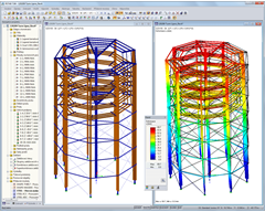 Modell und Verformungsbild des Turms in RSTAB (© WIEHAG)