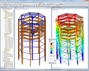 Modell und Verformungsbild des Turms in RSTAB (© WIEHAG)