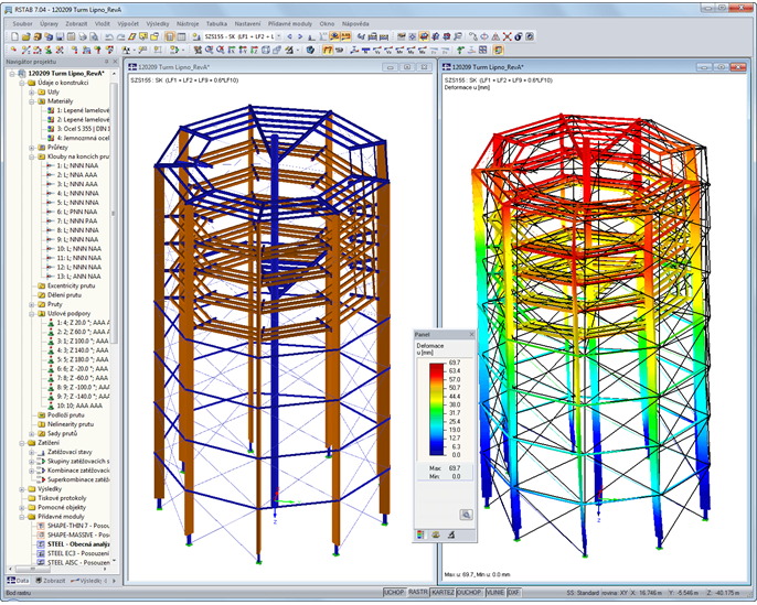 Modell und Verformungsbild des Turms in RSTAB (© WIEHAG)