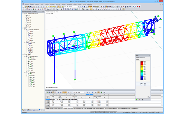 Model konstrukce se znázorněním deformací v programu RSTAB (© Gartner Steel and Glass GmbH)
