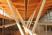 Dřevěná střešní konstrukce poděpřená ocelovými sloupy (© ATP)