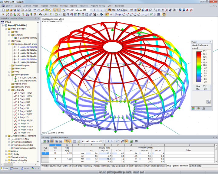 Znázornění deformací kulovité střechy v programu RSTAB (© Uhrmacher)