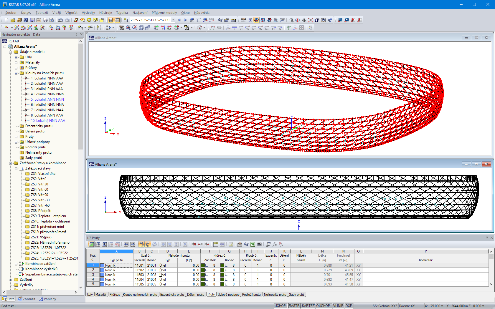 3D model nosné konstrukce Allianz arény v programu RSTAB (© IPL GmbH)