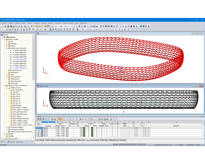 3D model nosné konstrukce Allianz arény v programu RSTAB (© IPL GmbH)