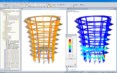 3D-Modell und Knickfigur des Aussichtsturmes in RSTAB (© WIEHAG GmbH)