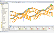 RFEM-Modell der Treppenkonstruktion aus Holzfachwerkbindern (© Josef Kolb AG)