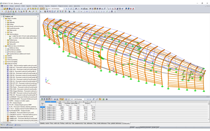 Model dřevěné fasády stadionu TD Place v kanadské Ottawě vytvořený v programu RSTAB (© Moses Structural Engineers Inc.)