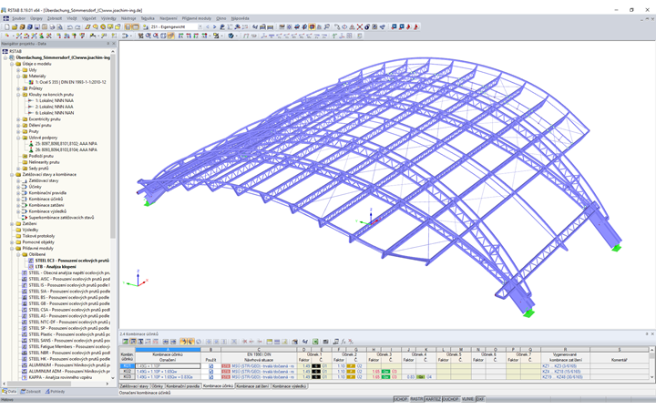 3D model střešní konstrukce v programu RSTAB (© Joachim Ingenieure)