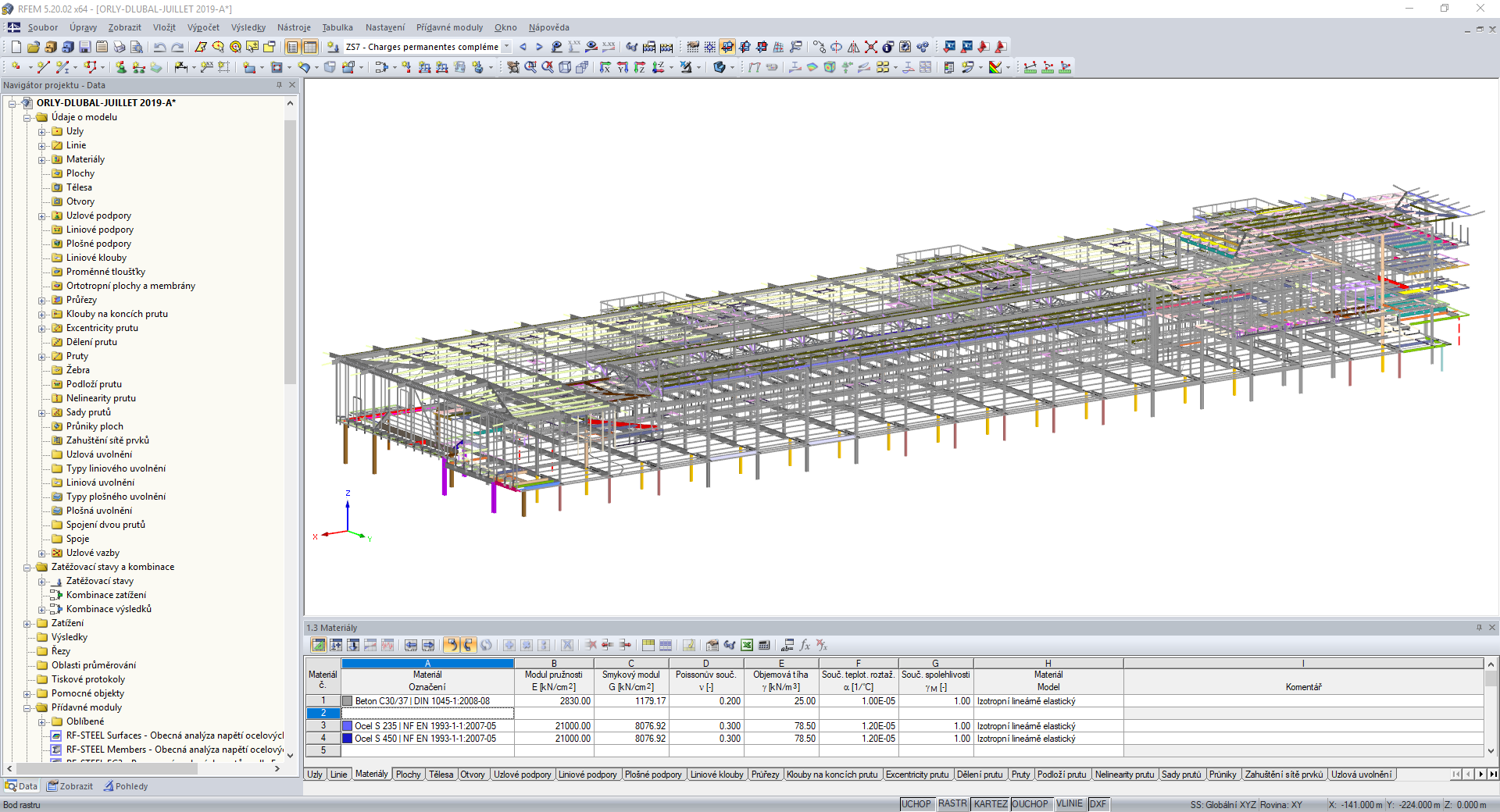 Model rozšíření jižního terminálu pařížského letiště Orly v programu RFEM (© Roux Ingénierie)