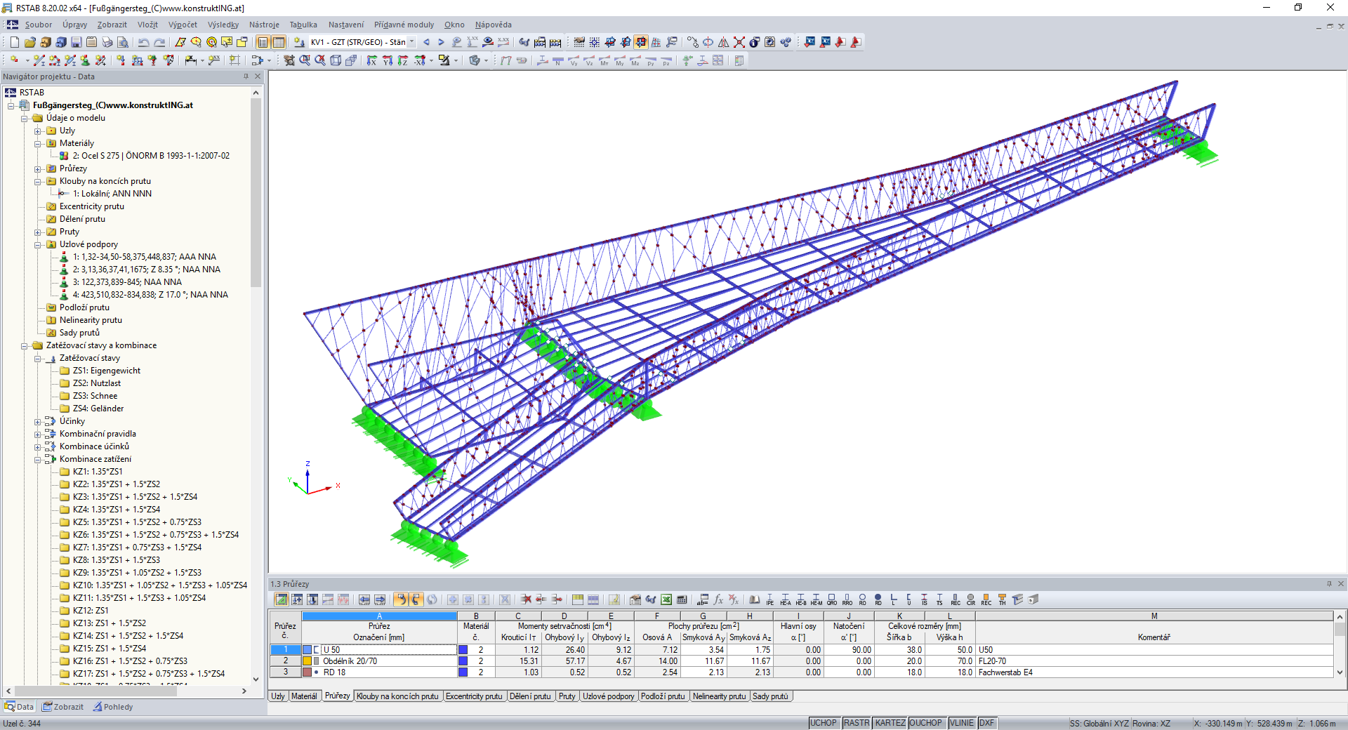 3D model pěší zóny v programu RSTAB (© Konstrukt: ING GmbH)