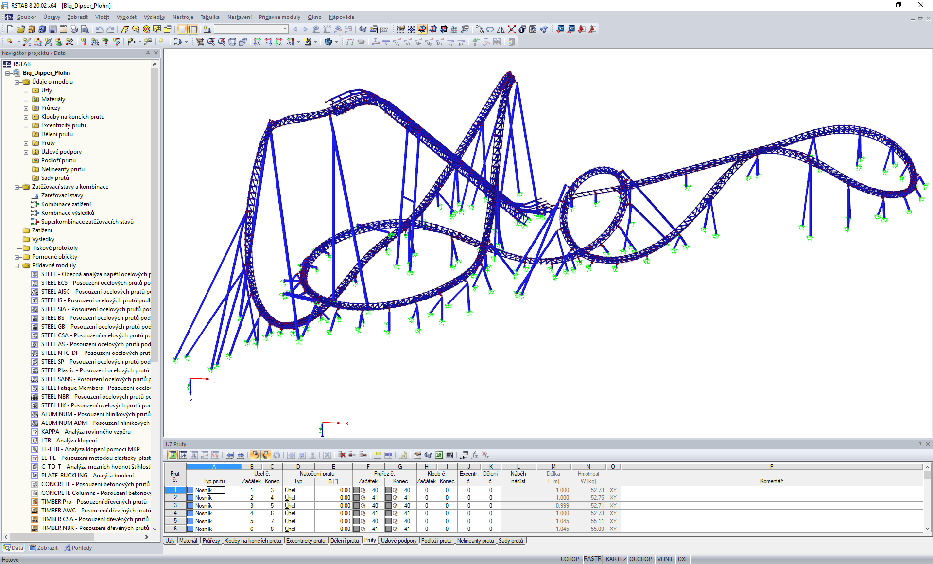 Model horské dráhy Big Dipper Coaster „Dynamite“ v programu RSTAB (© Weiß Beratende Ingenieure)
