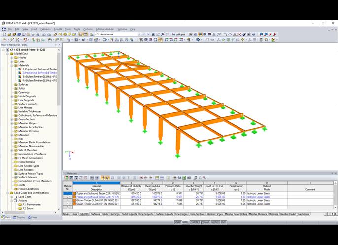RFEM model dřevěné konstrukce (© BET Moselle Bois)