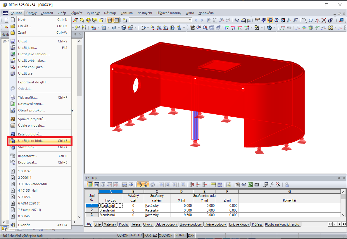 Uložení vybraných objektů jako blok