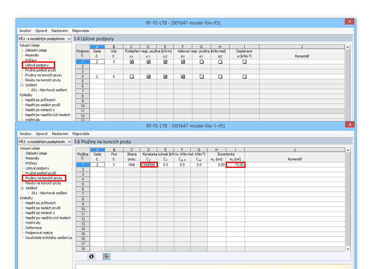 Zadání excentrického podepření