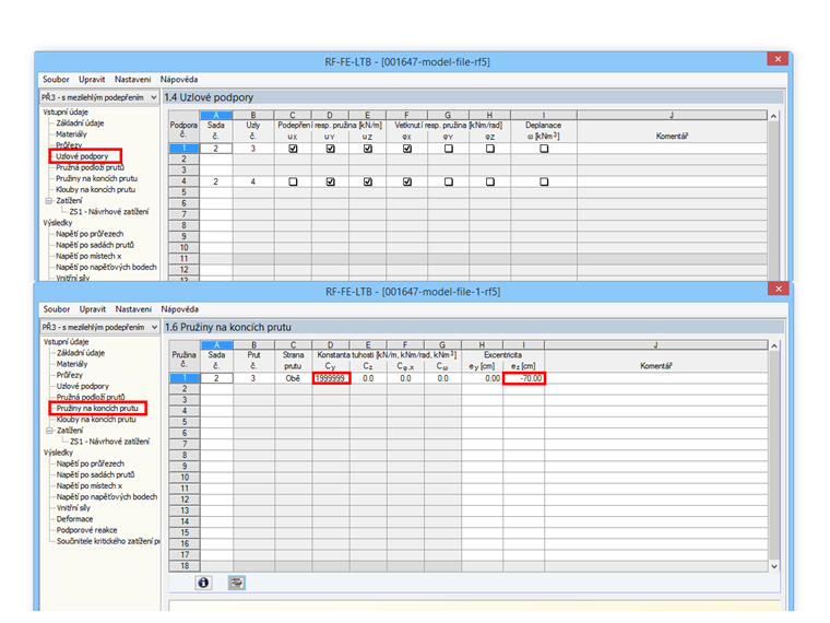 Zadání excentrického podepření