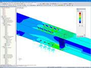 Lokální model spoje mezi ocelovými a dřevěnými nosníky v programu RFEM (© Maderas Besteiro)
