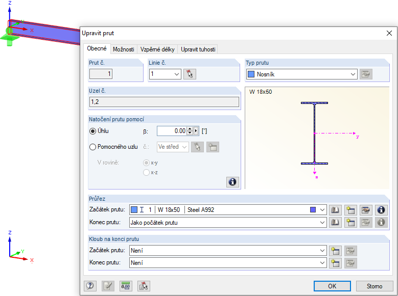 Příklad nosníku pro více metod klopení