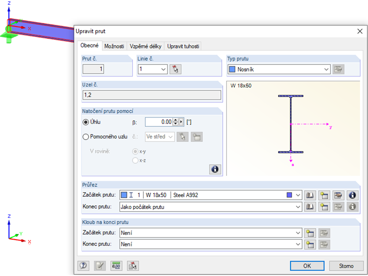 Příklad nosníku pro více metod klopení