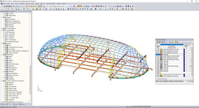 Model ocelové konstrukce kupole v programu RFEM (© Octatube)