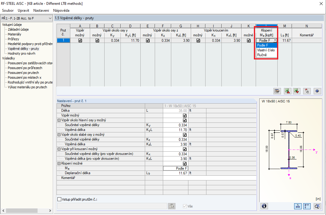 Tabulka 1.5 Vzpěrné délky - pruty