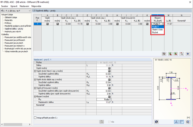 Tabulka 1.5 Vzpěrné délky - pruty