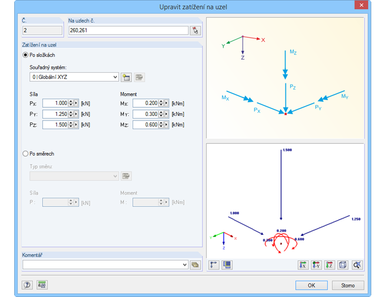 Dialog „Upravit zatížení na uzel“