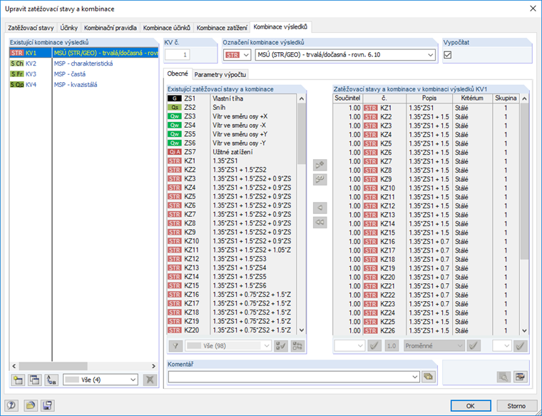 Zadávání kombinací výsledků