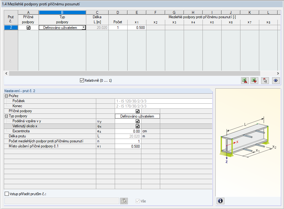 Mezilehlé podpory proti příčnému posunutí