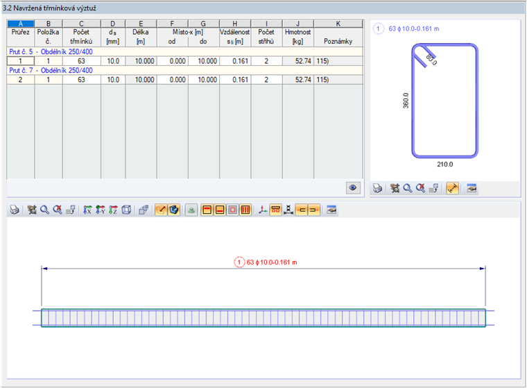 Dialog "Navržená třmínková výztuž"
