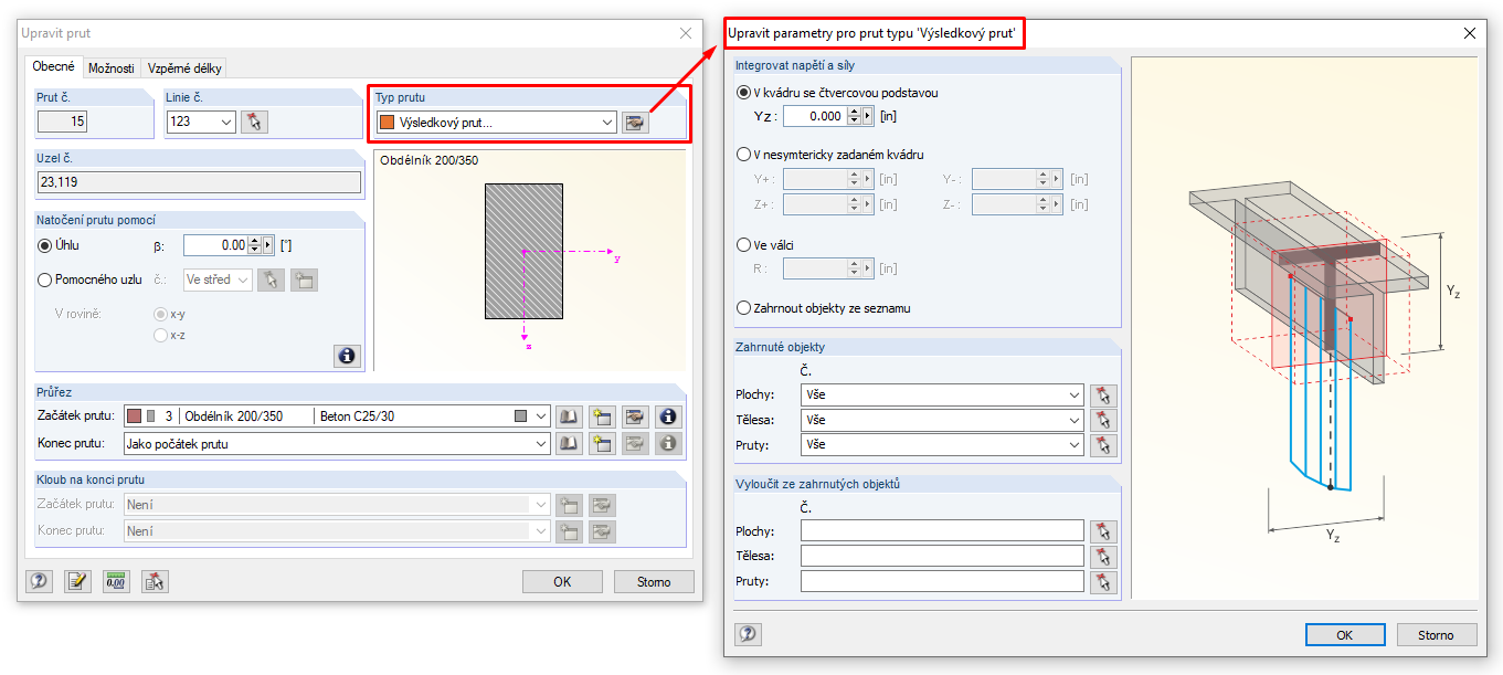 Dialog „Výsledkový prut“