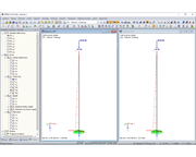 Ohybové momenty podle teorie I. řádu Analýza (vlevo) a teorie II. řádu Analýza (vpravo)
