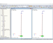 Ohybové momenty podle teorie I. řádu Analýza (vlevo) a teorie II. řádu Analýza (vpravo)