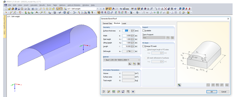 Generátor modelu - valcová střecha