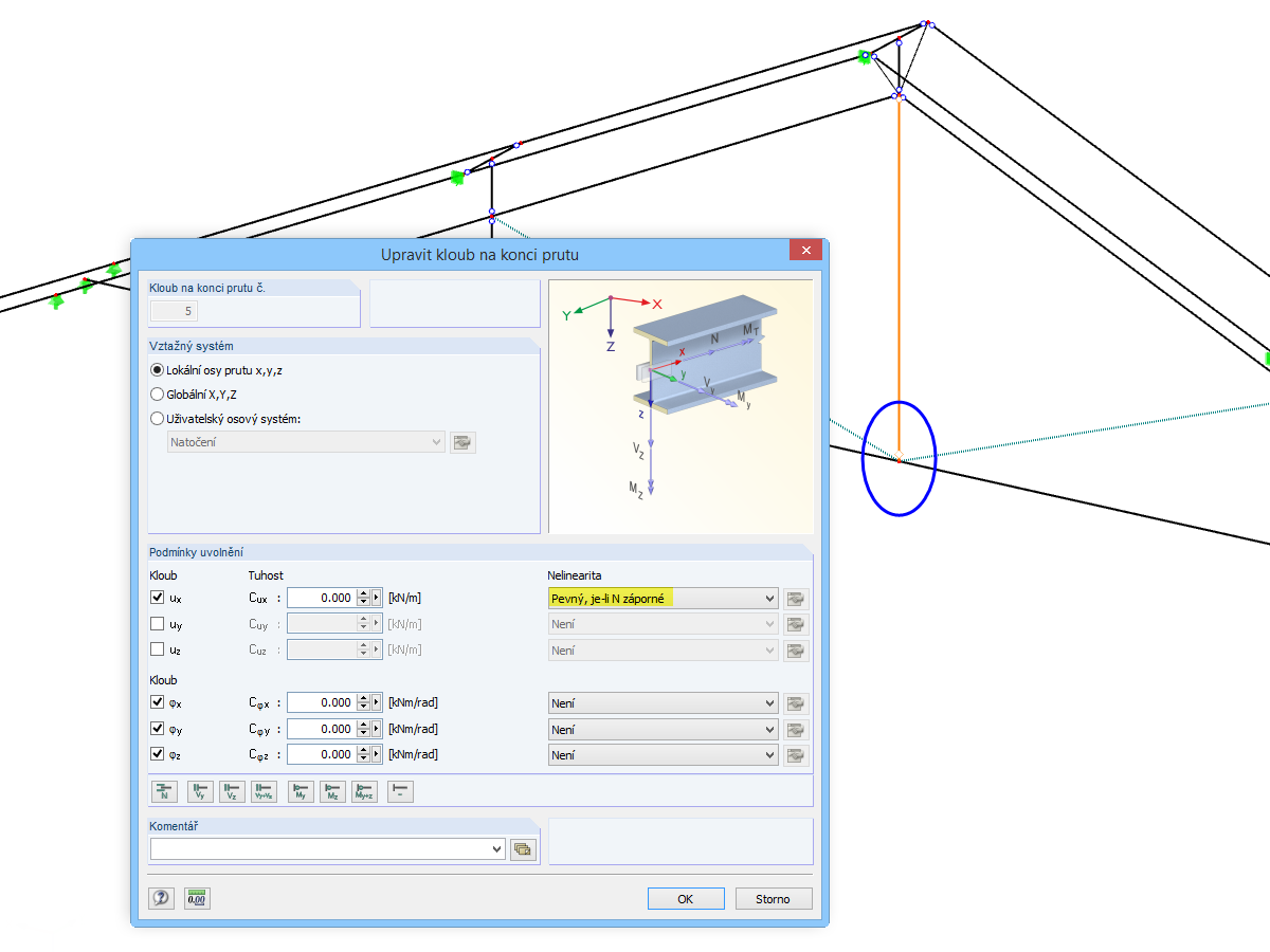 Nelineární kloub na konci prutu