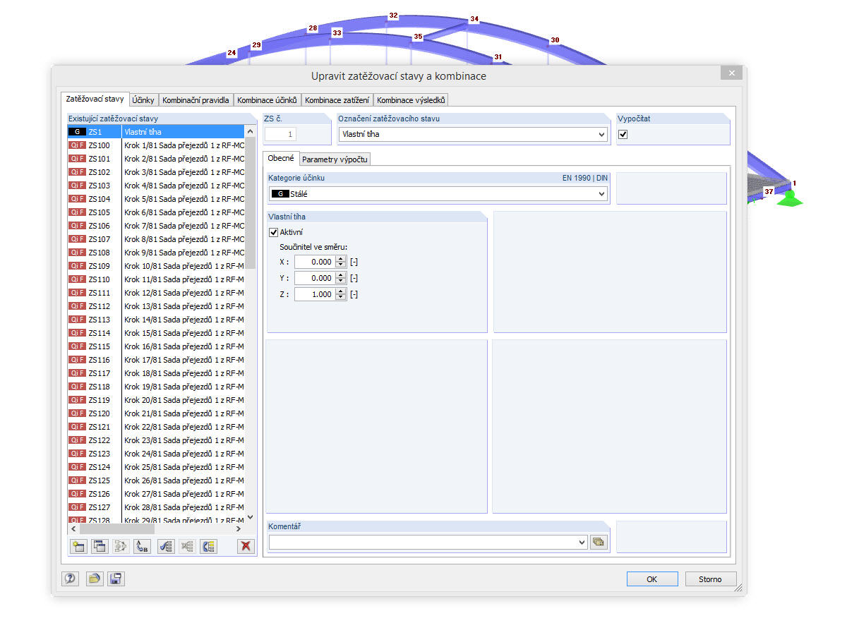 Vygenerované zatěžovací stavy