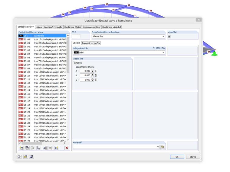 Vygenerované zatěžovací stavy