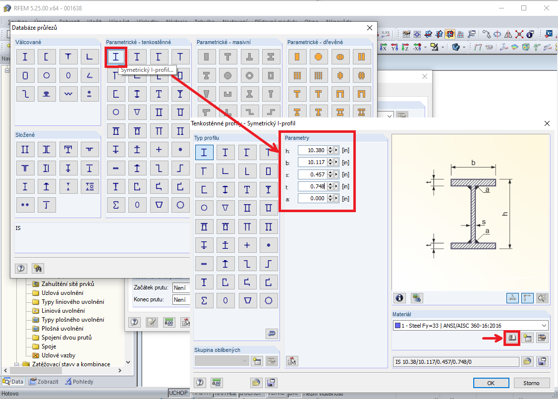 Uživatelsky zadaný průřez W10X66