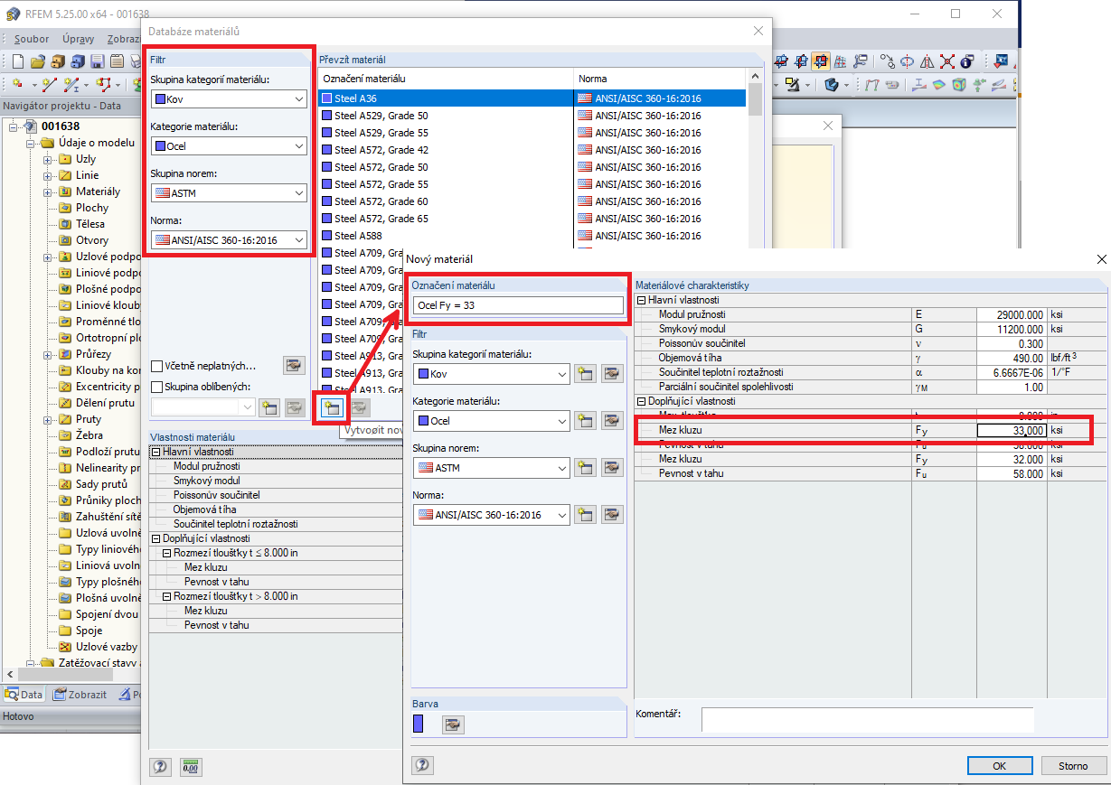 Vytvoření nového materiálu na základě oceli A36
