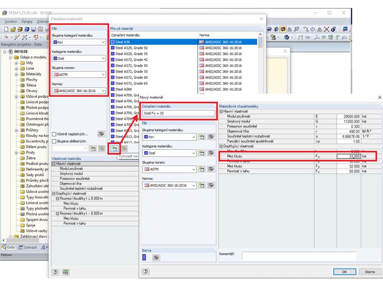 Vytvoření nového materiálu na základě oceli A36